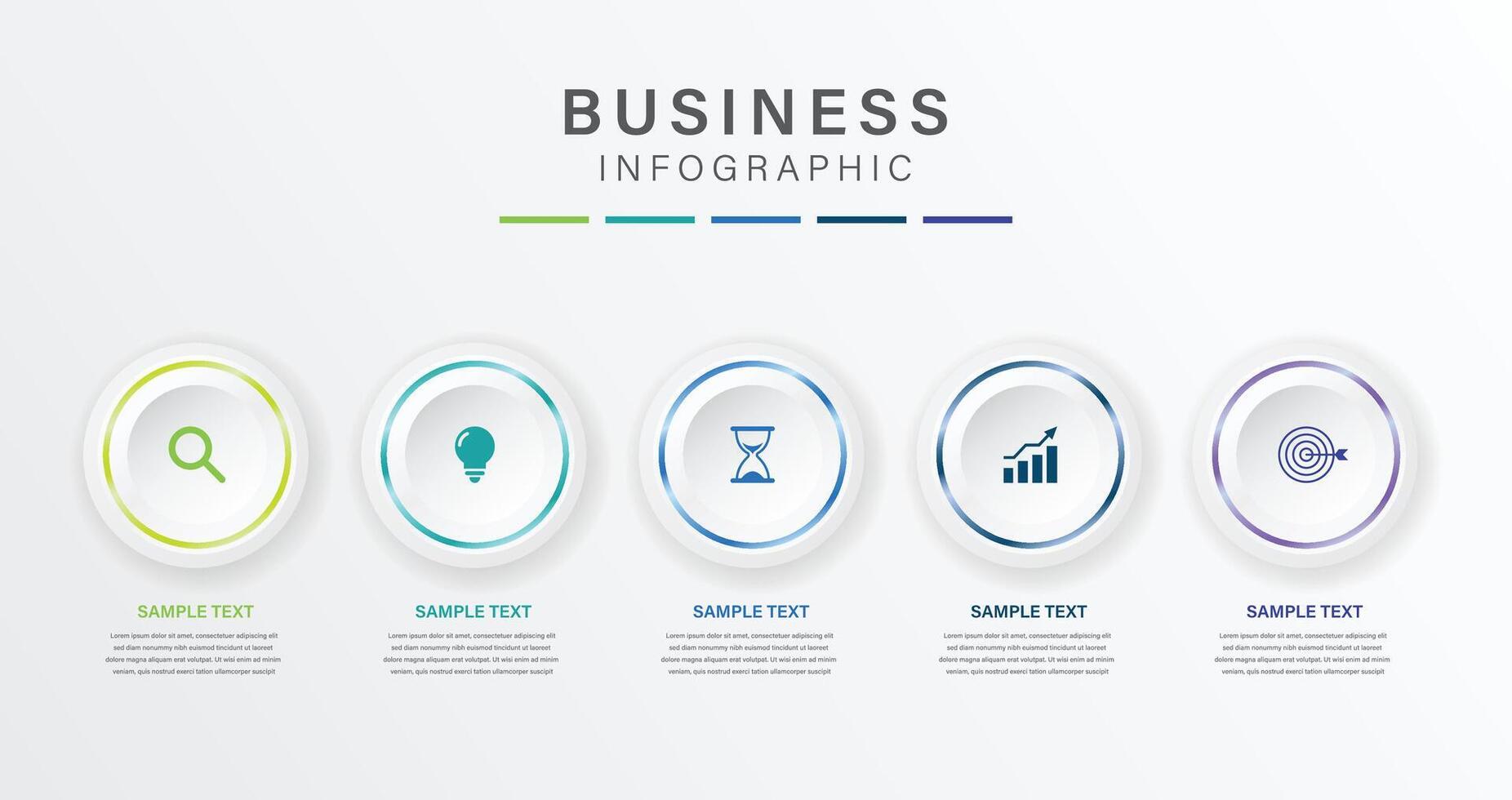 infographic label design with circle neon light infographic template design and 5 options or steps. Can be used for process diagram, presentations, workflow layout, banner, flow chart, info graph. vector
