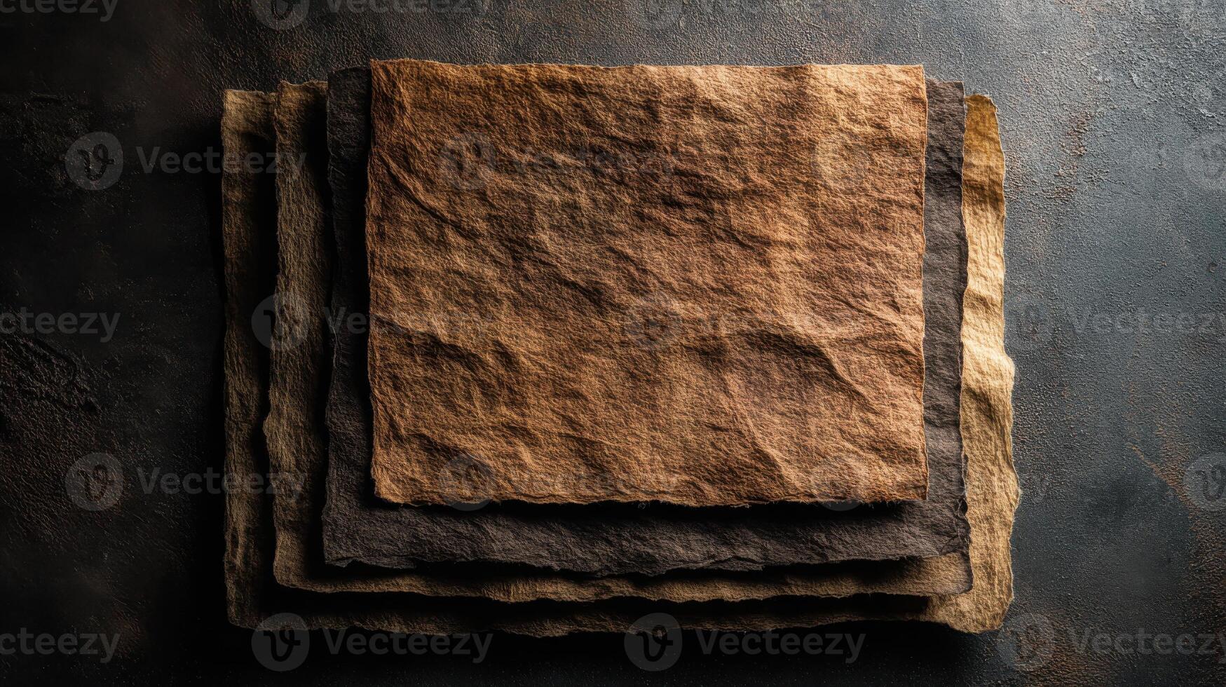 Stacked textured papers create a layered background with natural colors and organic shapes for crafts projects photo