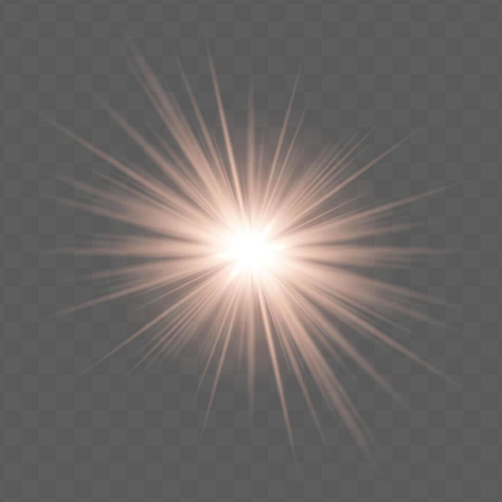 Orange radial flare with glowing starburst, soft gradient and transparent background. Suitable for magical, festive or romantic visual design projects. vector