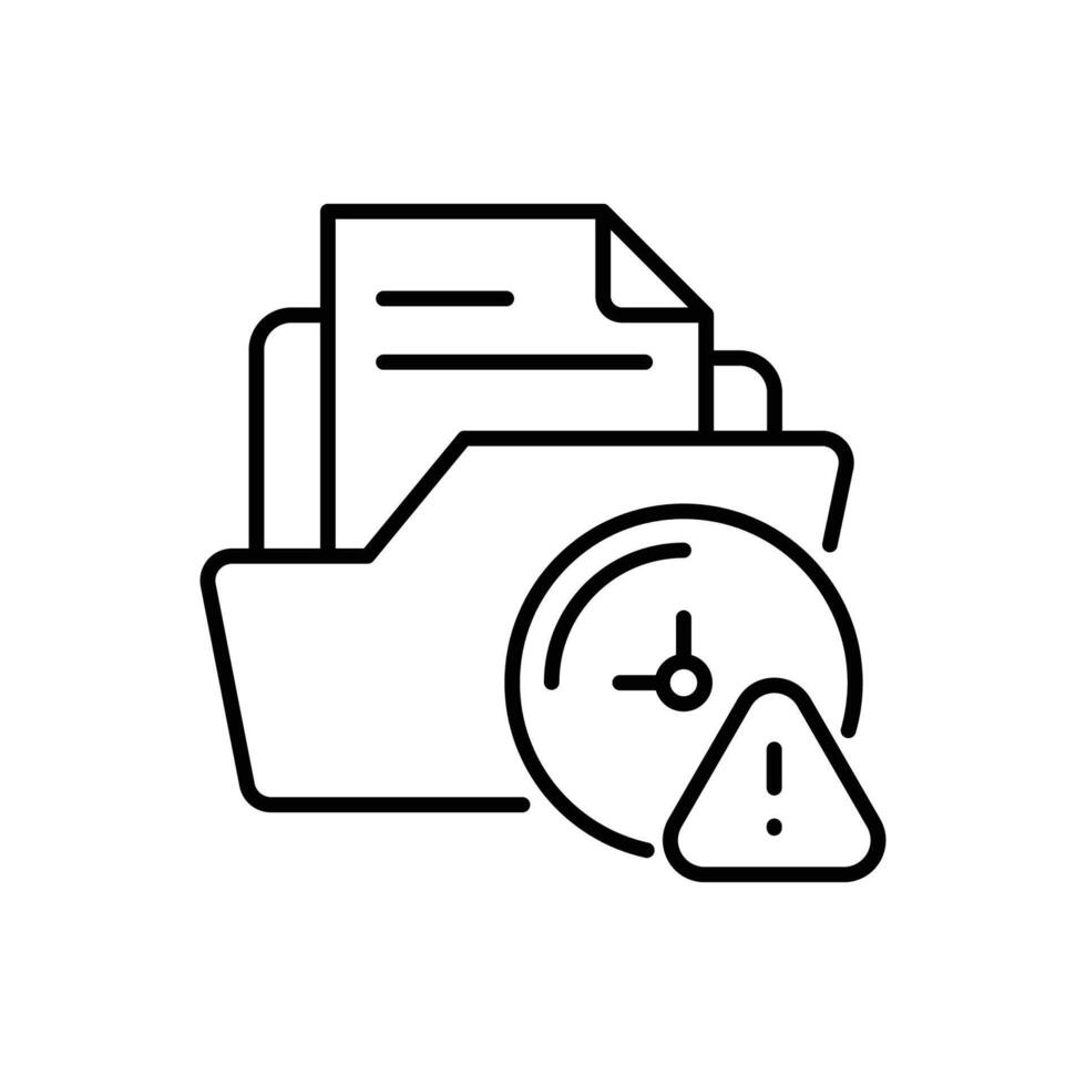 Delayed Document Management Icon. Outline Style Backlog Paperwork, Time-Sensitive Files, Admin Delay, Incomplete Filing, and Labor Shortage Impact on Office Documentation vector
