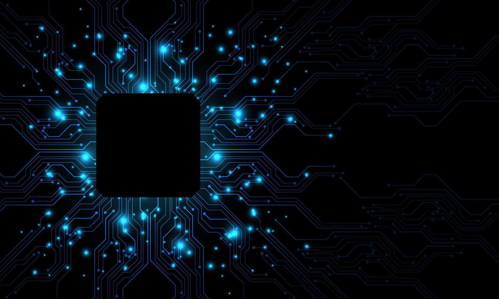 Abstract blue grey circuit board technology connected lines electronics elements computer motherboard chip processor semiconductor digital on black background vector