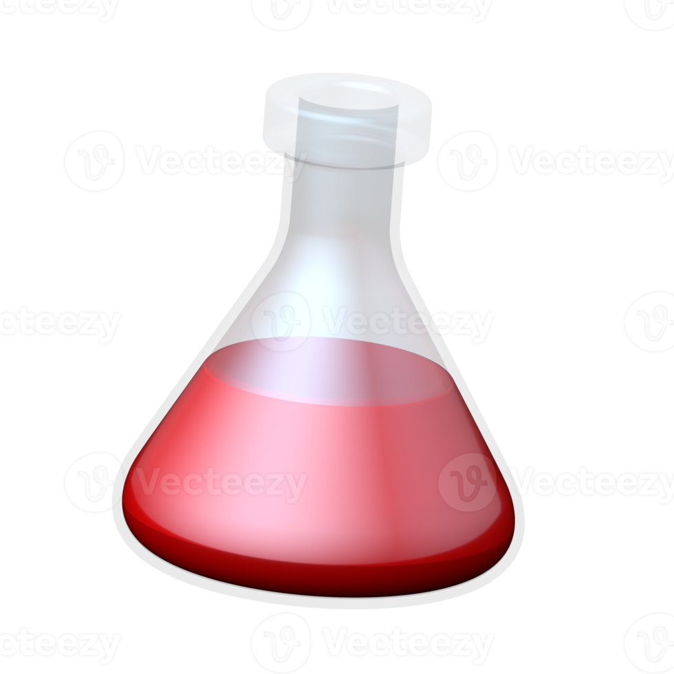Lab flask 3d icon with liquid for experiments and testing. png