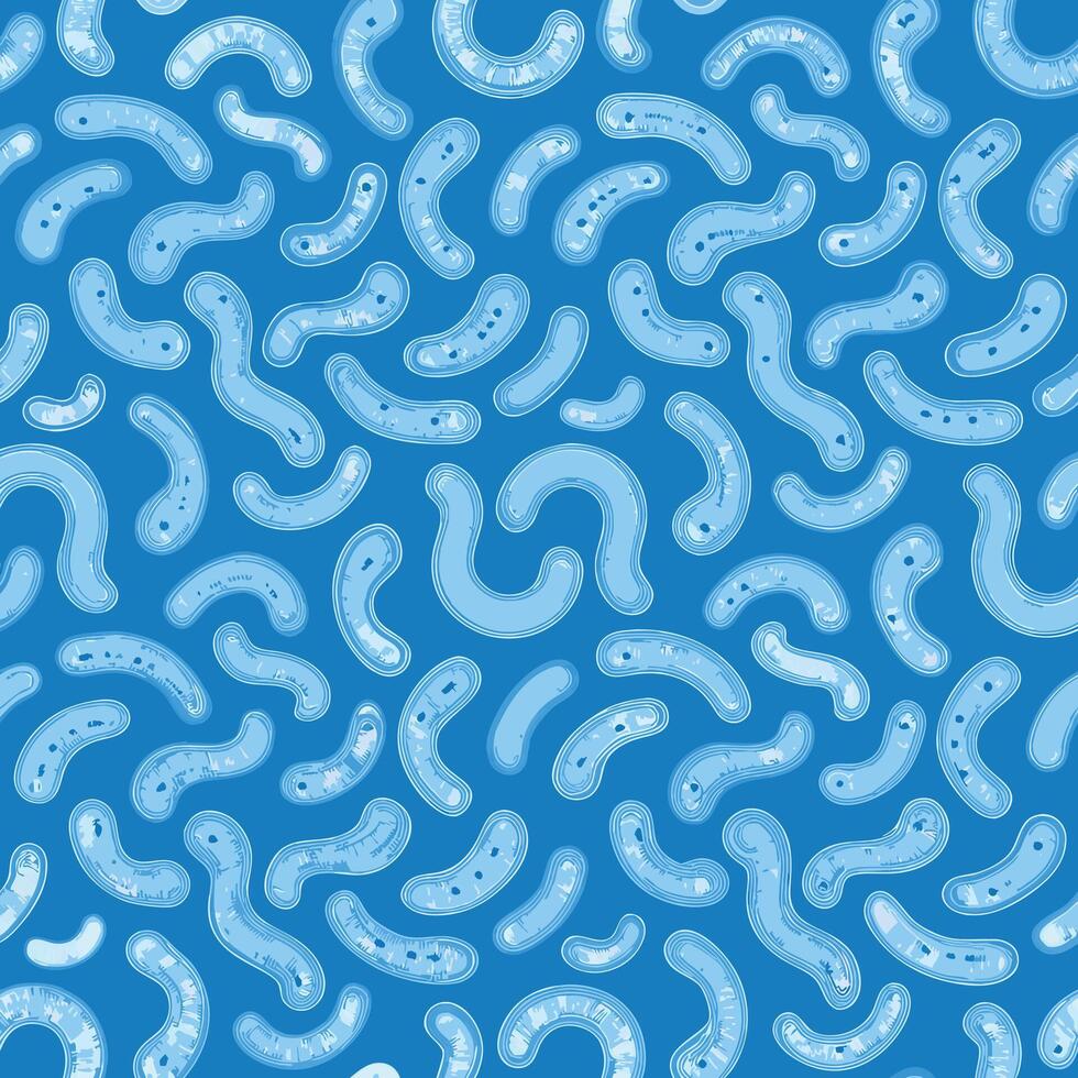 Abstract pattern of curved blue bacteria and microbes on blue background vector