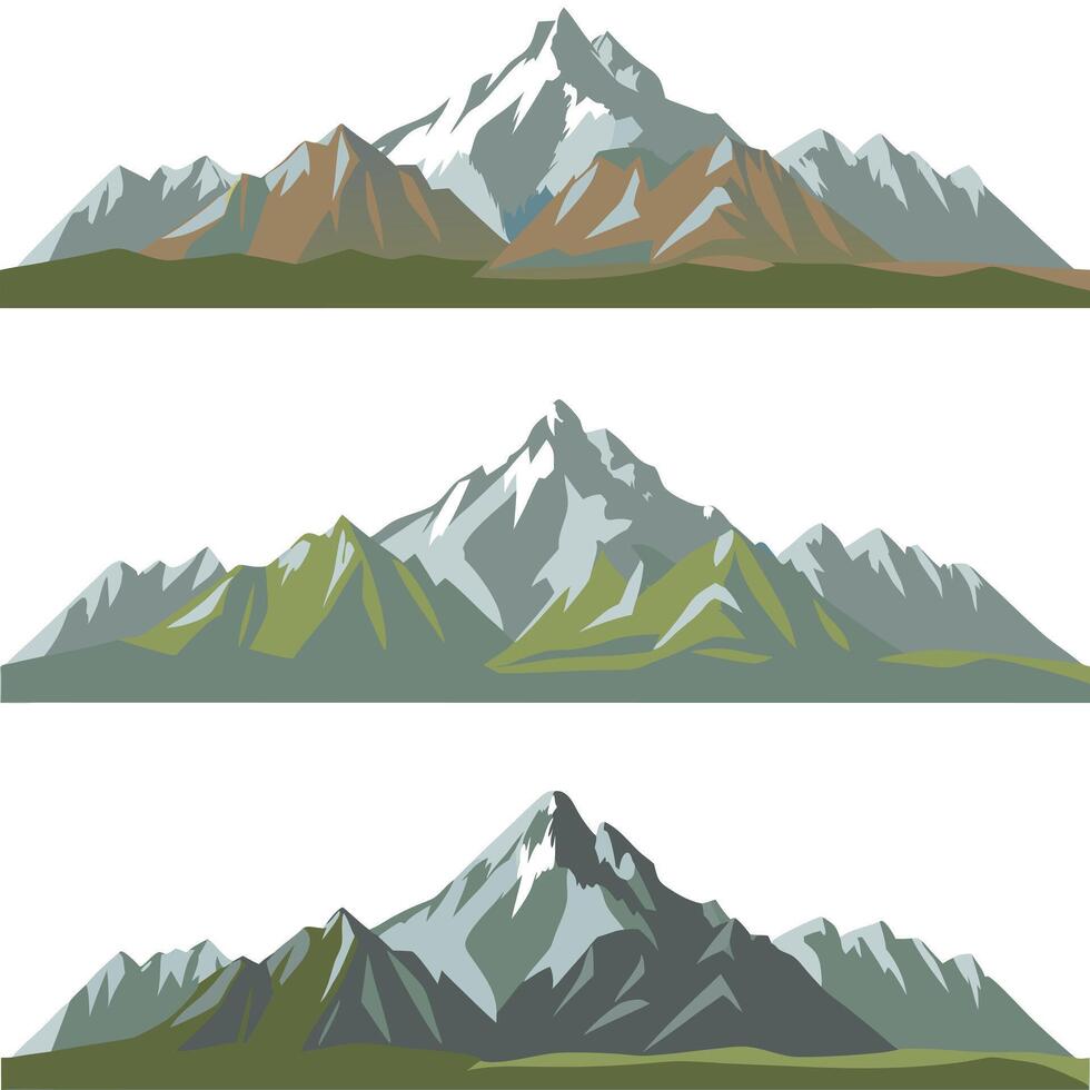 Collection of three distinct mountain ranges with snowy peaks vector