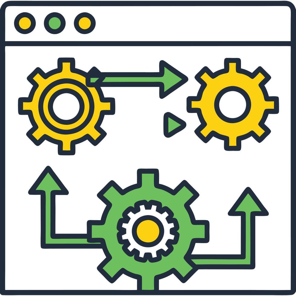 Interconnected gears and arrows showing process flow and system integration vector