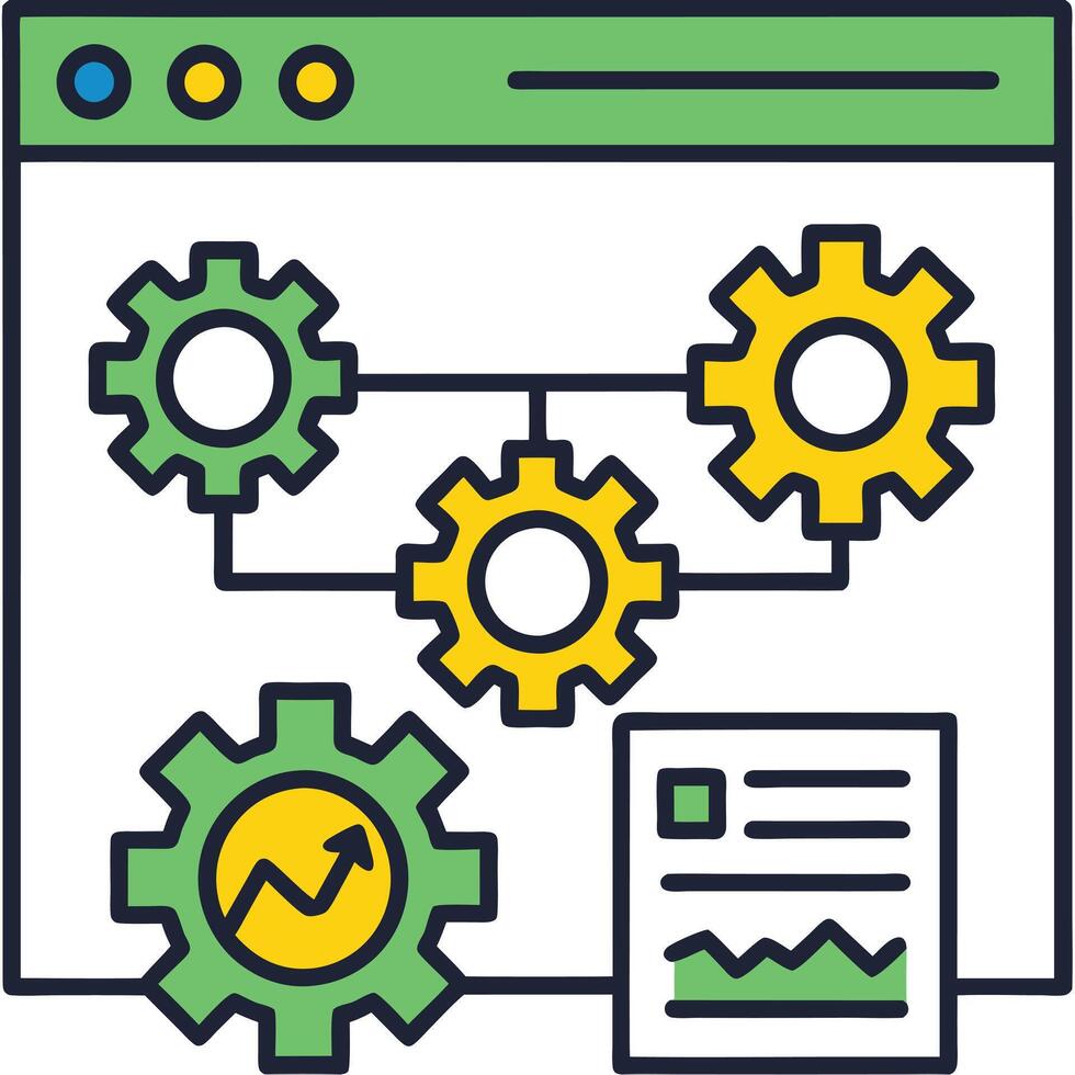 Gears and document representing business process and analytics vector