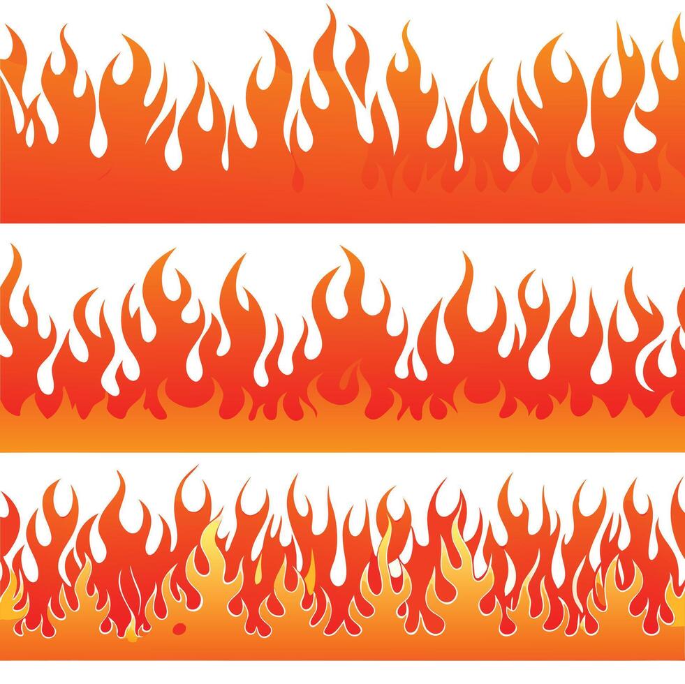 Set of three horizontal fire borders with varying flame density vector
