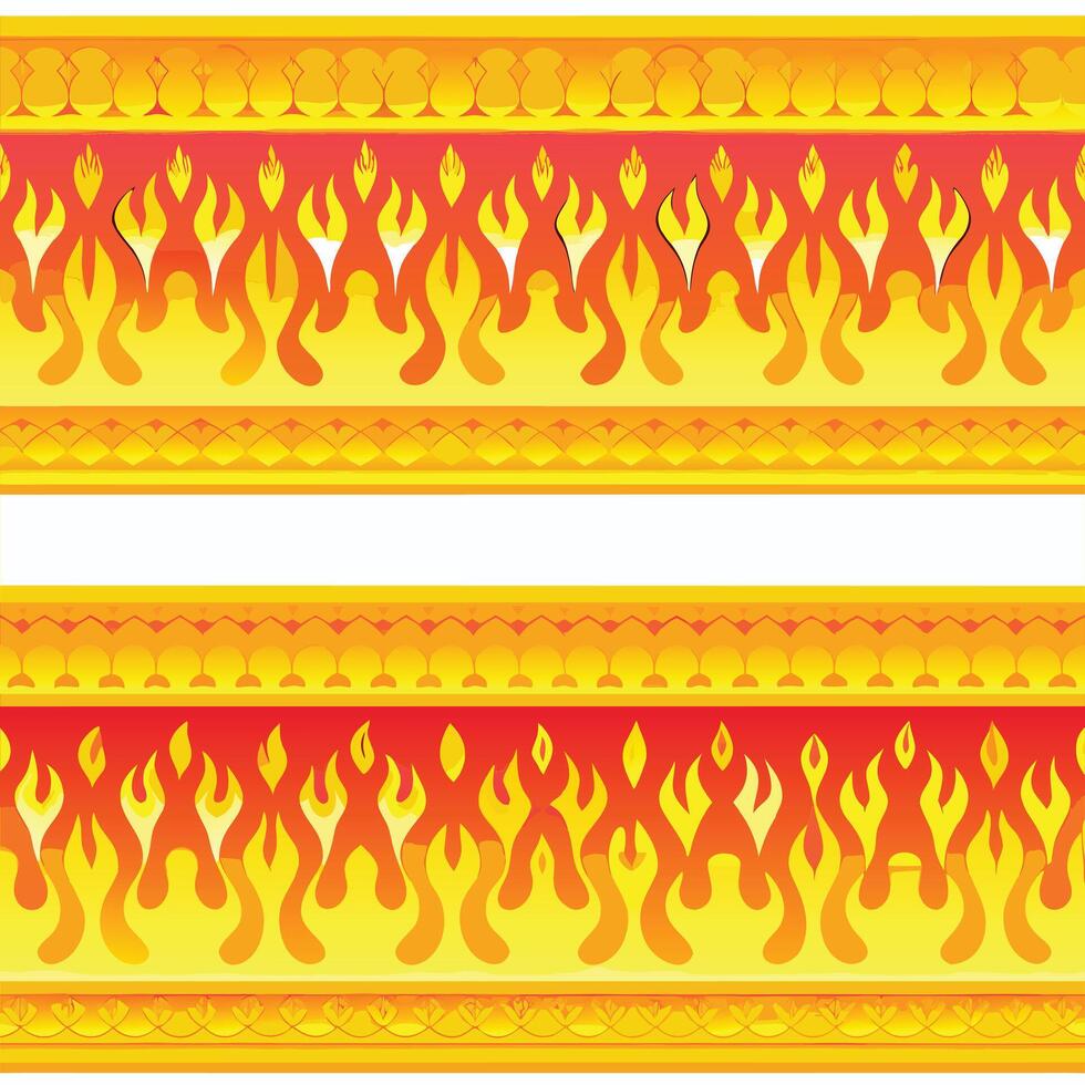 Fiery border patterns with abstract flame designs isolated on white background vector