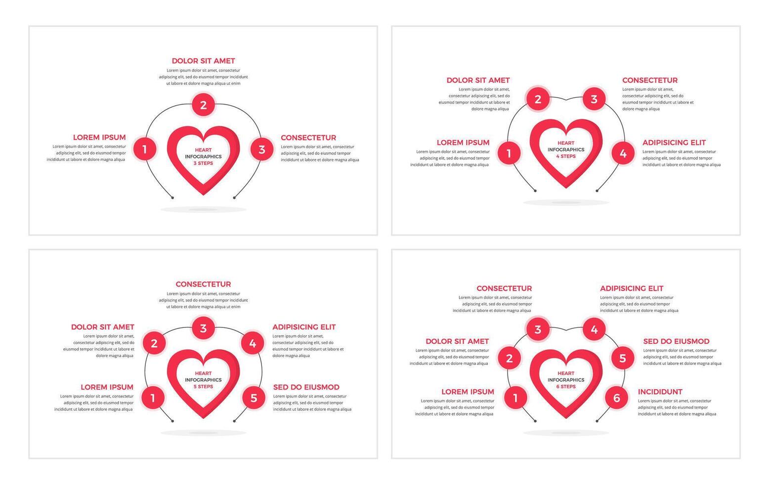 Set of infographic template with heart with elements for numbers and text, medical infographics vector