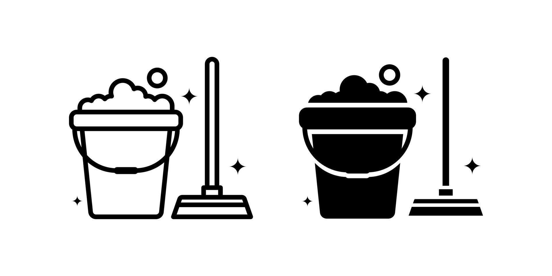 Cleaning icon set. Cleaning bucket full of foam and mop for household chores icon design. Easy to use for web and app. Cleaning tools icon set. vector