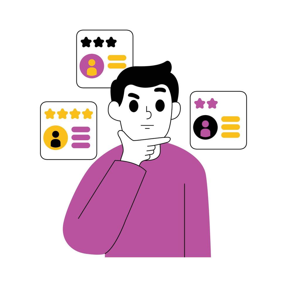 Illustration of a recruiter considering an applicant's application vector