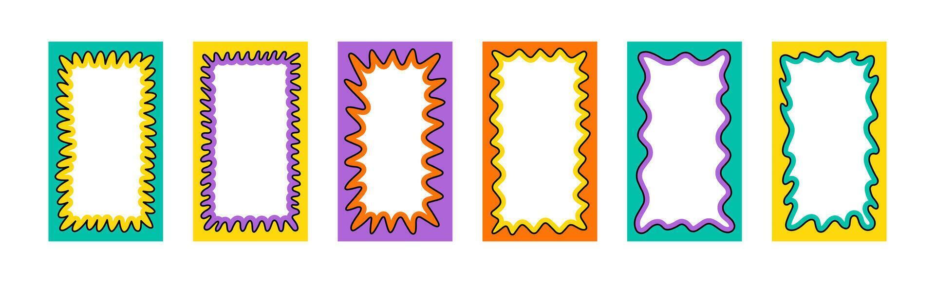 Wave rectangle frame. Doodle scalloped edge border with wavy pattern. Graphic design. Cute curved frame box. vector