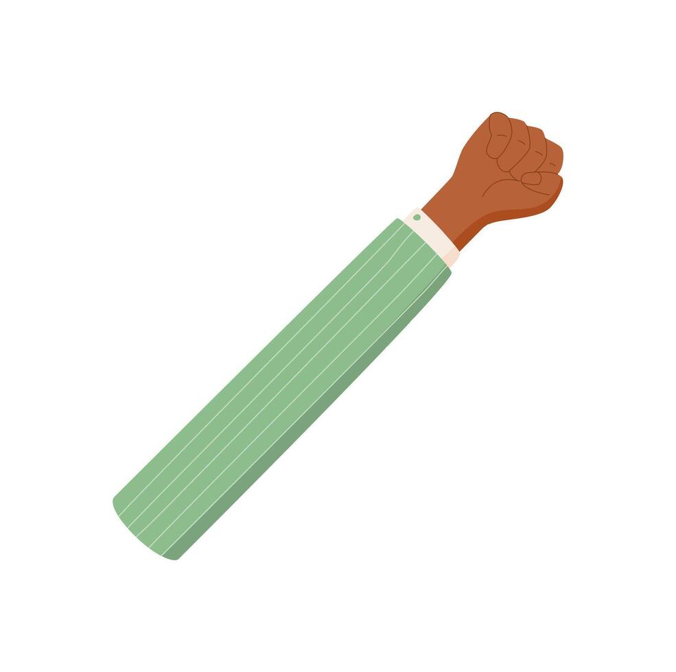 Flat black hand gesture shows number five with open palm and extended fingers. Clothed arm with visible sleeve, black skin tone, representing counting or a sign pose. Isolated and simple concept, vector