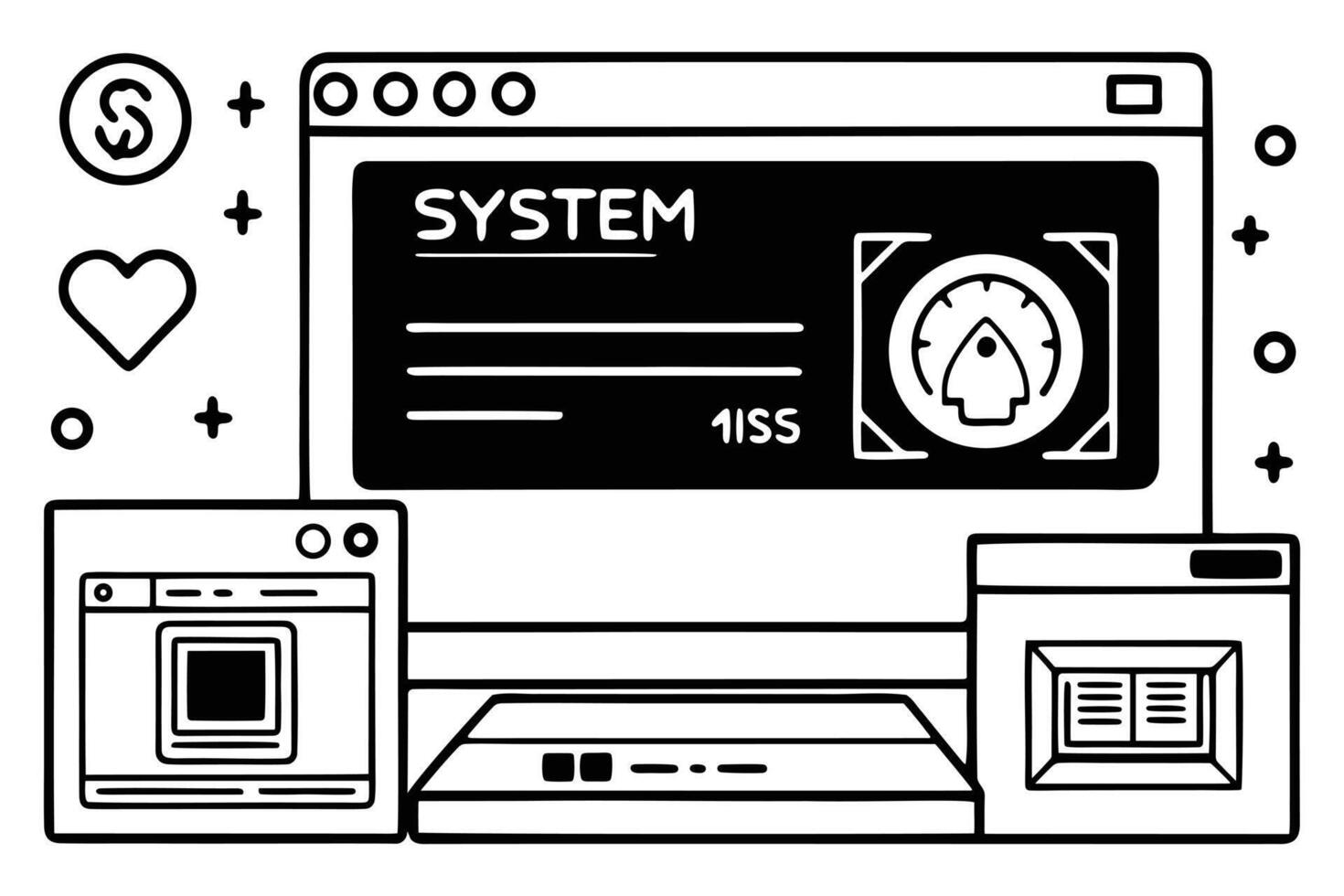 Computer system interface icons silhouette isolated on white background vector