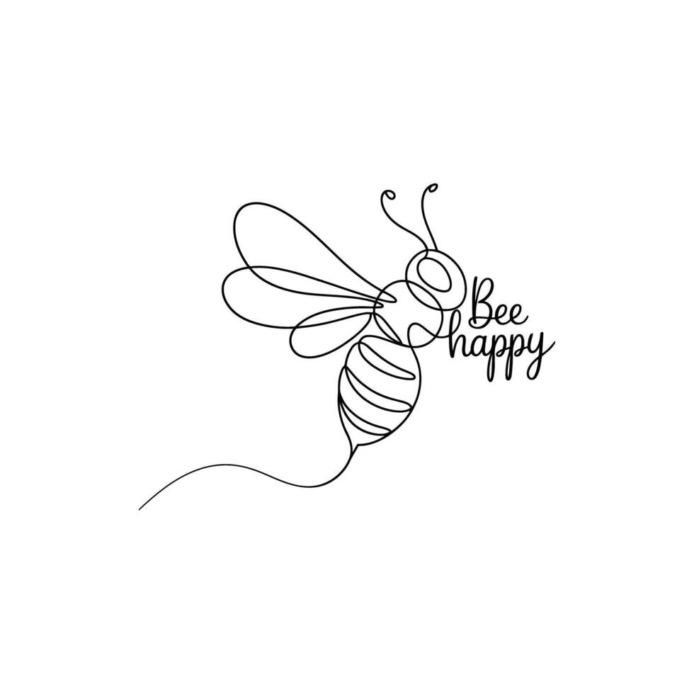 Minimalist Bee Line Art with Positive Message Single Continuous Line Drawing Style Insect Illustration vector