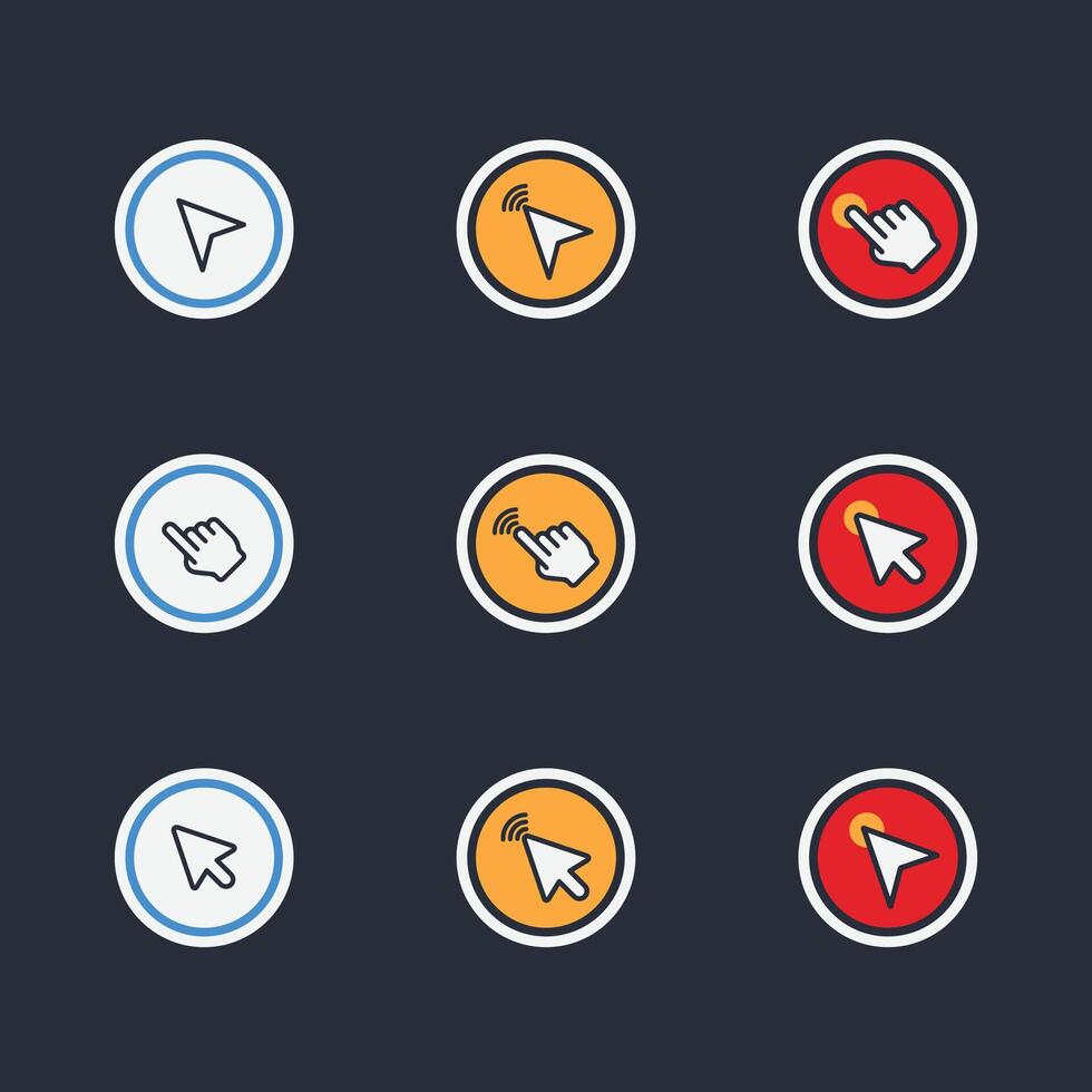 Hand click icon set. Computer mouse click cursor arrow icons. hand cursor icon, Touch screen symbol, pointer sign vector