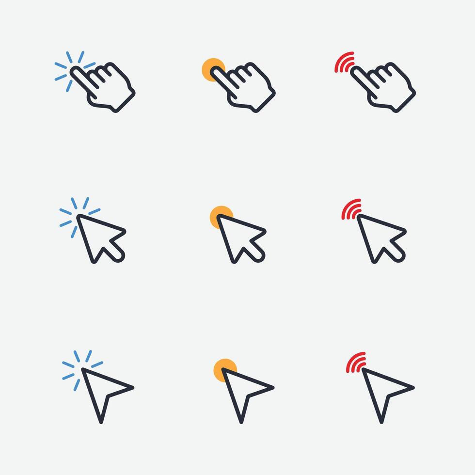 Hand click icon set. Computer mouse click cursor arrow icons. hand cursor icon, Touch screen symbol, pointer sign illustration vector