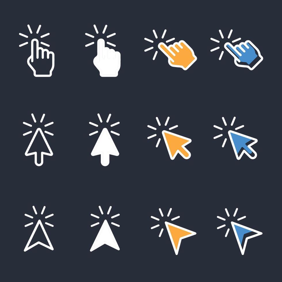 Hand click icon set. Computer mouse click cursor arrow icons. hand cursor icon, Touch screen symbol, pointer sign and symbol collection vector