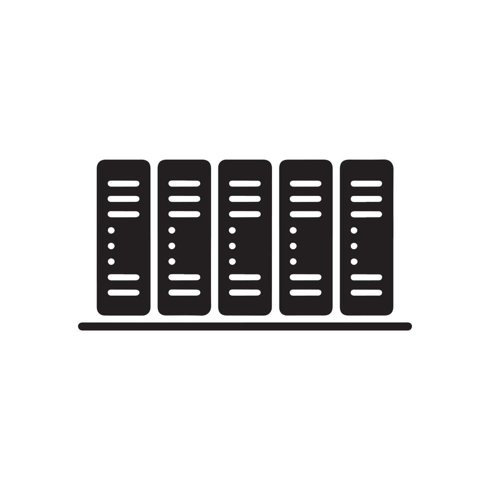servidor icono negro silueta de múltiple computadora servidores en un blanco antecedentes vector