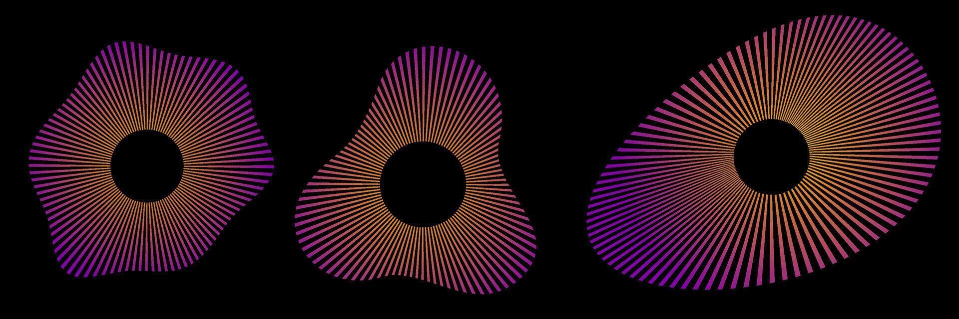 Abstract ripple icon set with concentric broken circles. Vibration, soundwave, echo, sonar, decibel, and volume pictograms for equalizer, radar and circular signal design concepts. vector