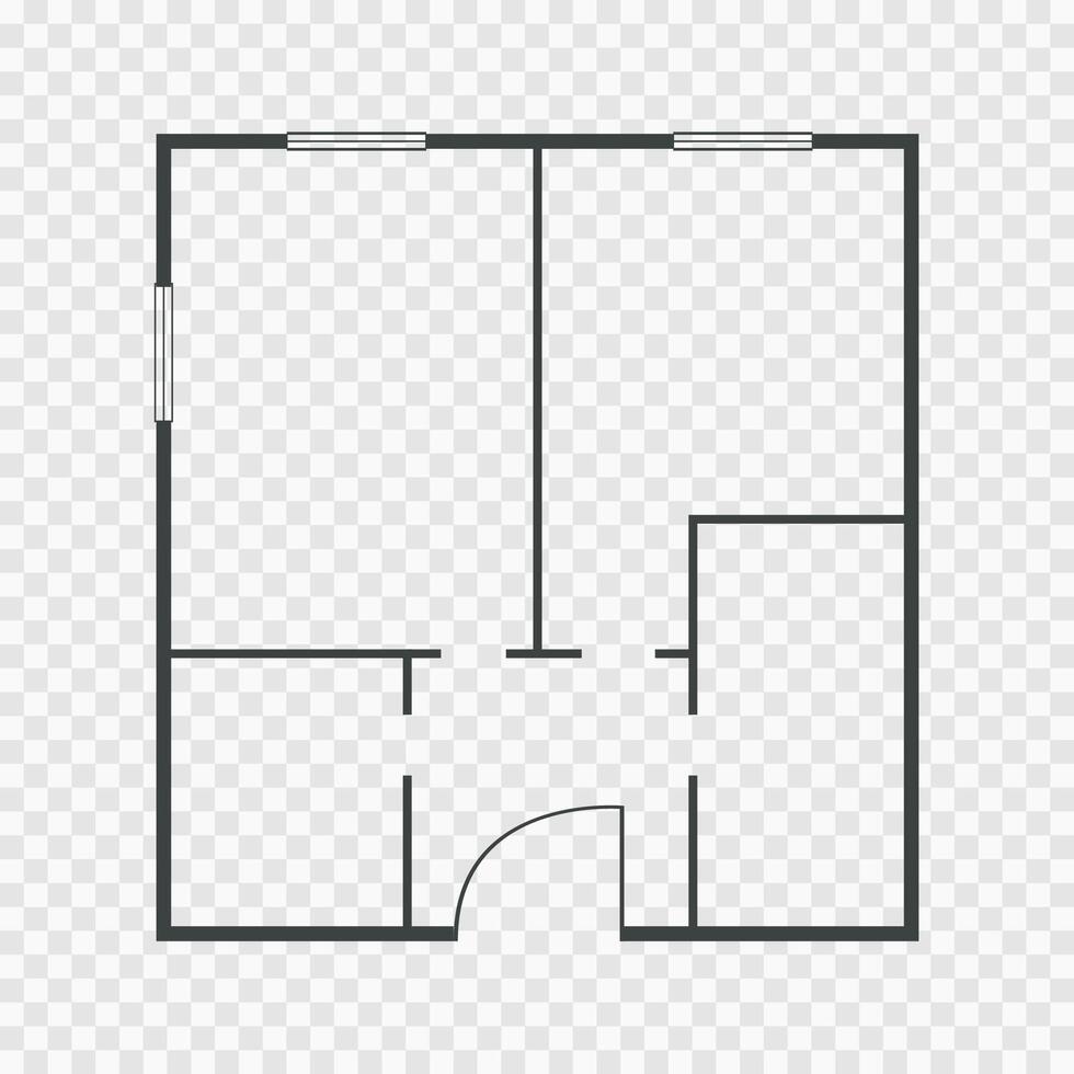 Floorplan room icon flat apartment line drawing, floor plan project, symbol. Technical architecture draw. Structure shape, build layout with doors and windows. vector