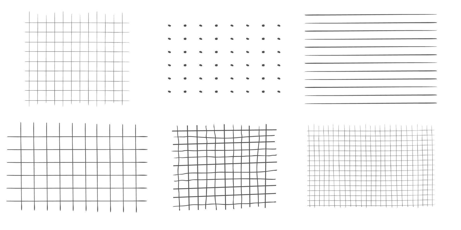 Set Graph crayon hand drawn textured set square grid for note, geometric line texture. Collection Crayon or pencil stripes, dots for bullet journal pages. vector