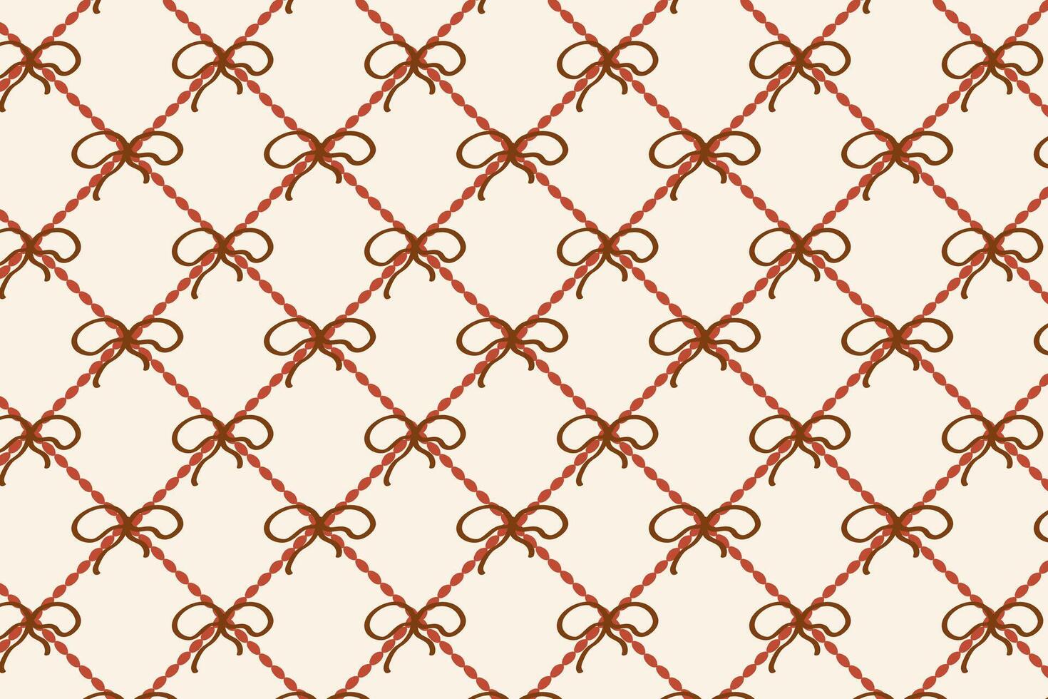Retro inspired red rope and bow pattern with soft diamond grid perfect for fashion textiles and wrapping vector