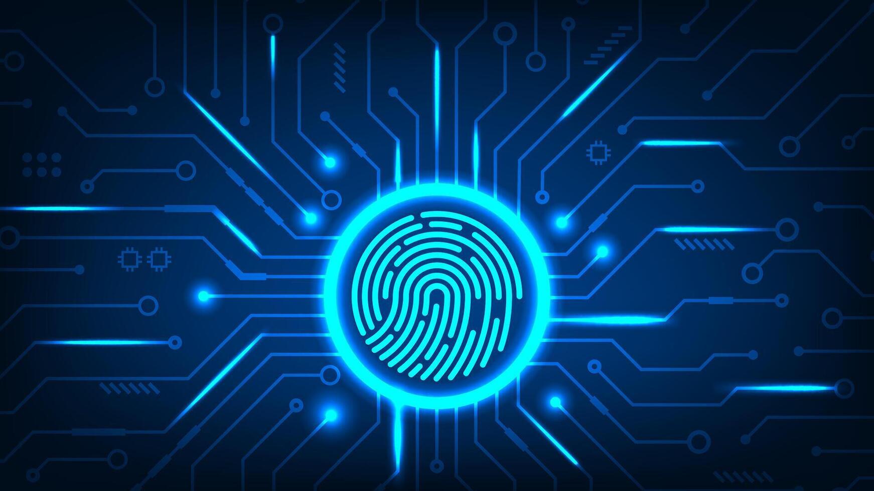 blue fingerprint on circuit background vector