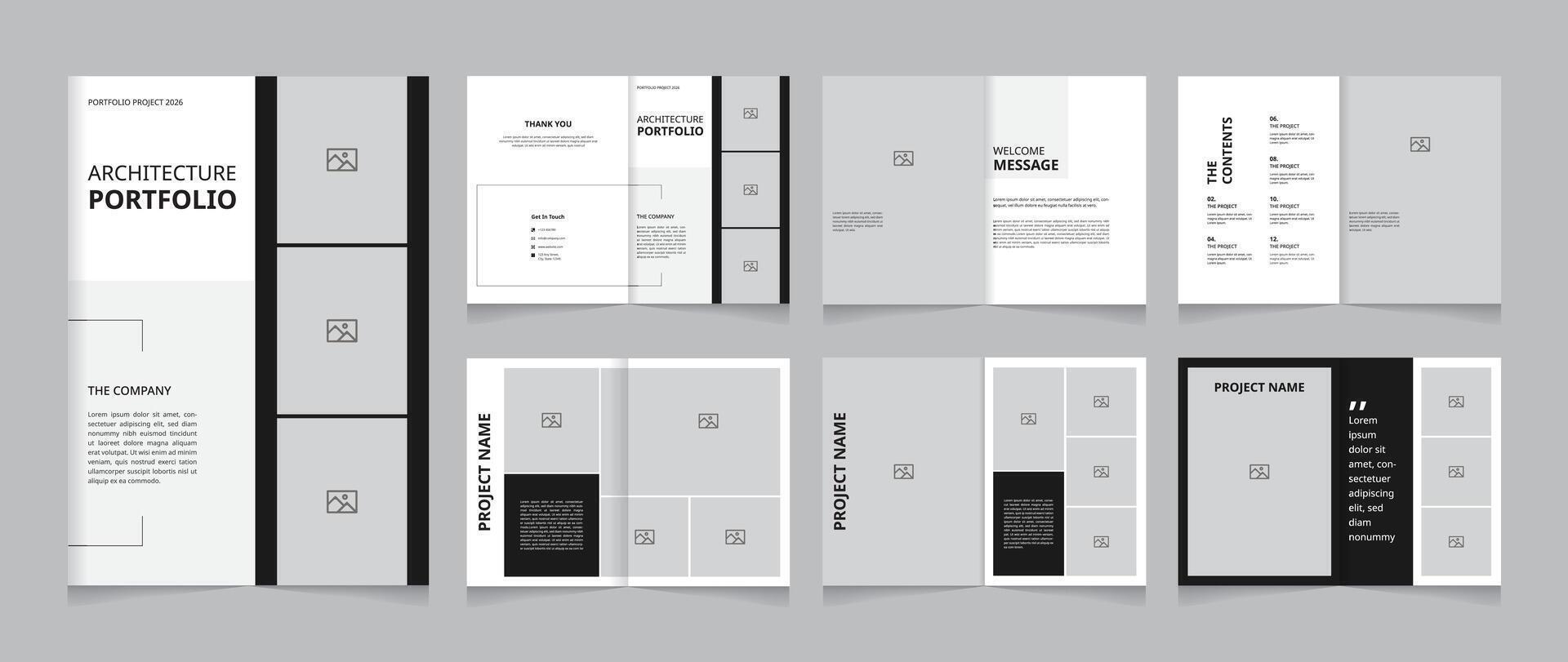 Bold Architecture portfolio layout monochrome design for interior and architecture projects vector