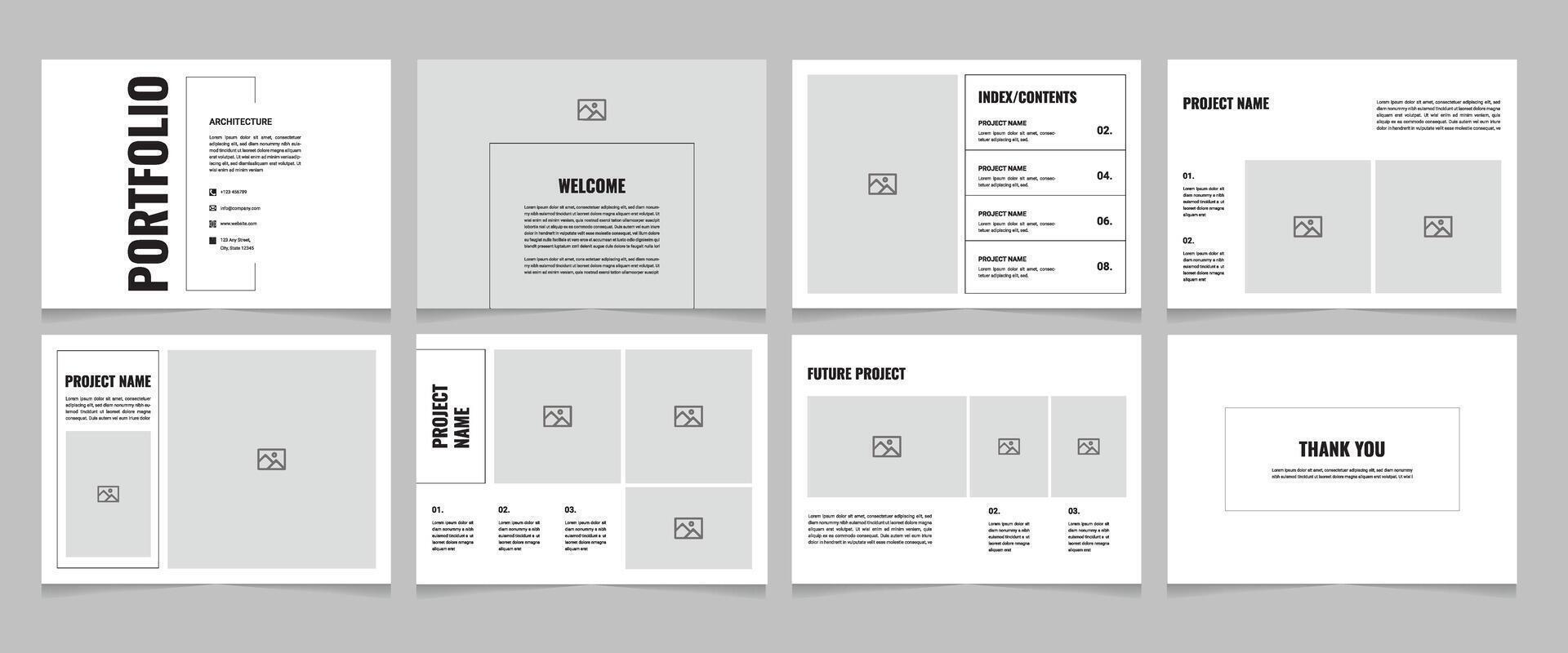 Modern Minimalist Architecture Portfolio Template A4 Landscape Layout for Architects and Designers vector