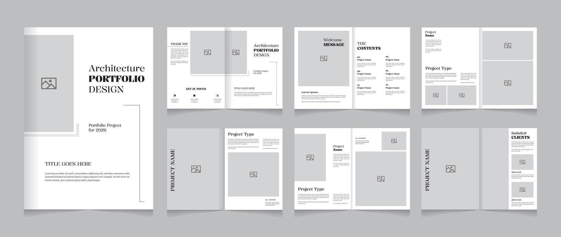Minimal Architecture Portfolio Template 12 pages layout A4 print ready design vector