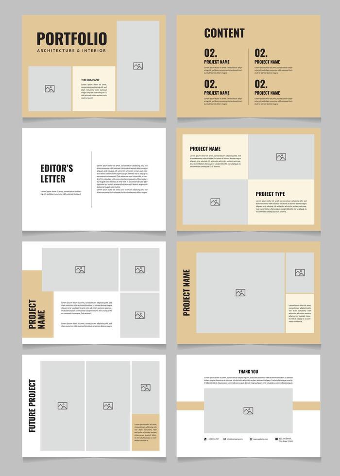 Clean Architecture and Interior Design Portfolio Template in Beige A4 Landscape Format vector