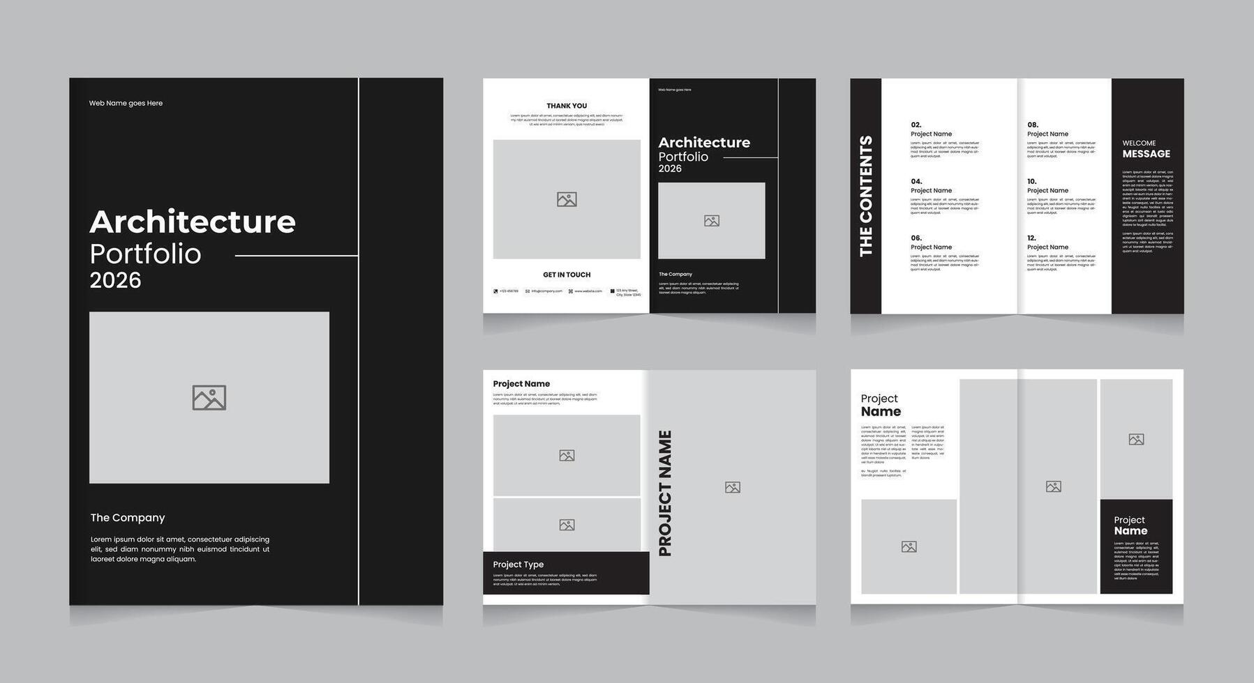 Minimal Architecture portfolio template in A4 size clean brochure layout for architects vector