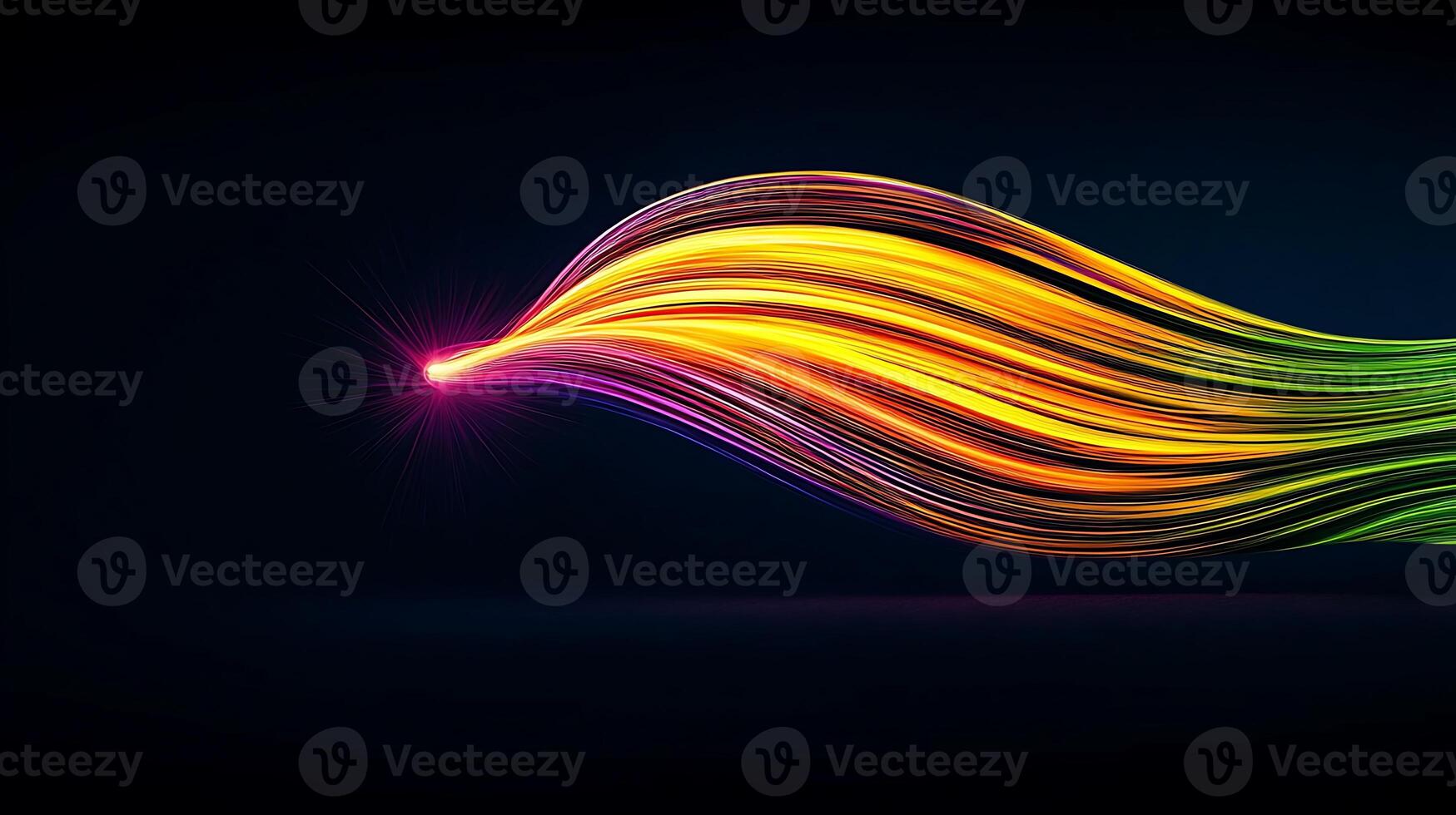Vibrant abstract light trails flowing across a dark background, creating a dynamic visual effect photo
