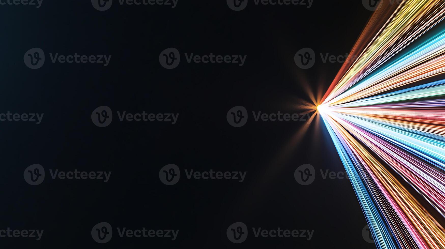 Vibrant rays of light emanating from a single point against a dark background, creating a dynamic visual effect photo