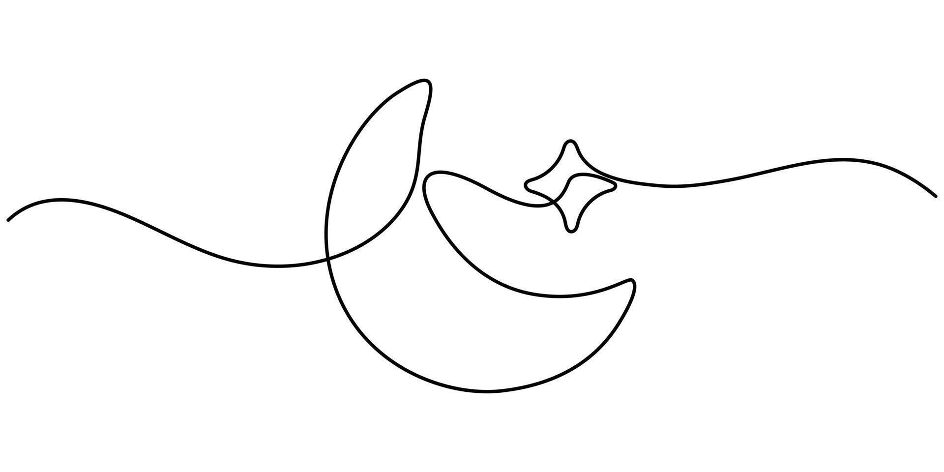 Continuous editable line drawing of moon icon. One line drawn moon vector