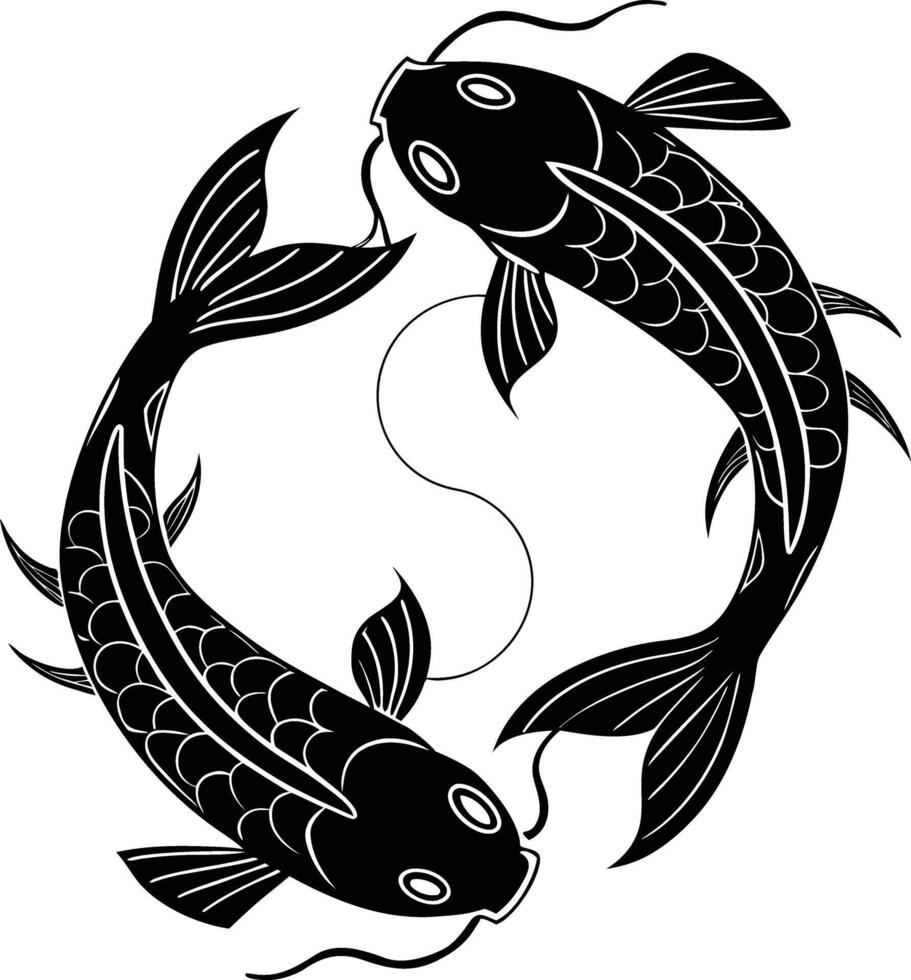 Two fish in a circle with a line connecting them vector