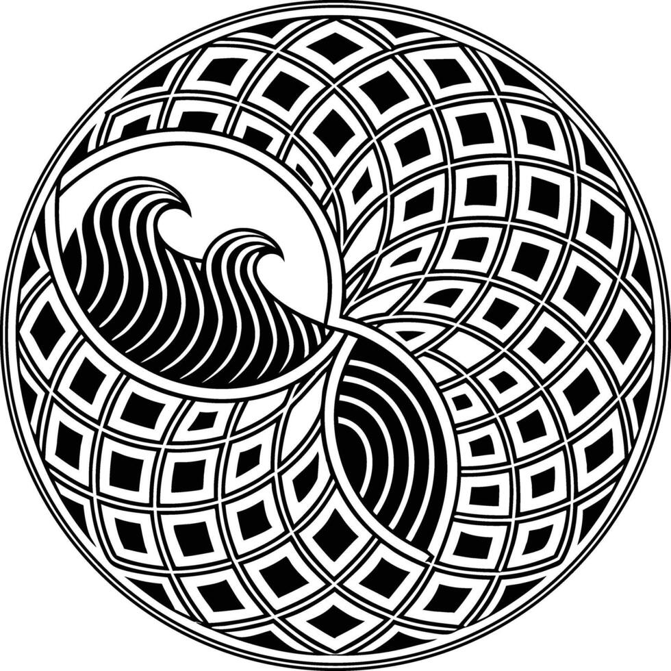 Circular design with a wave in the middle vector