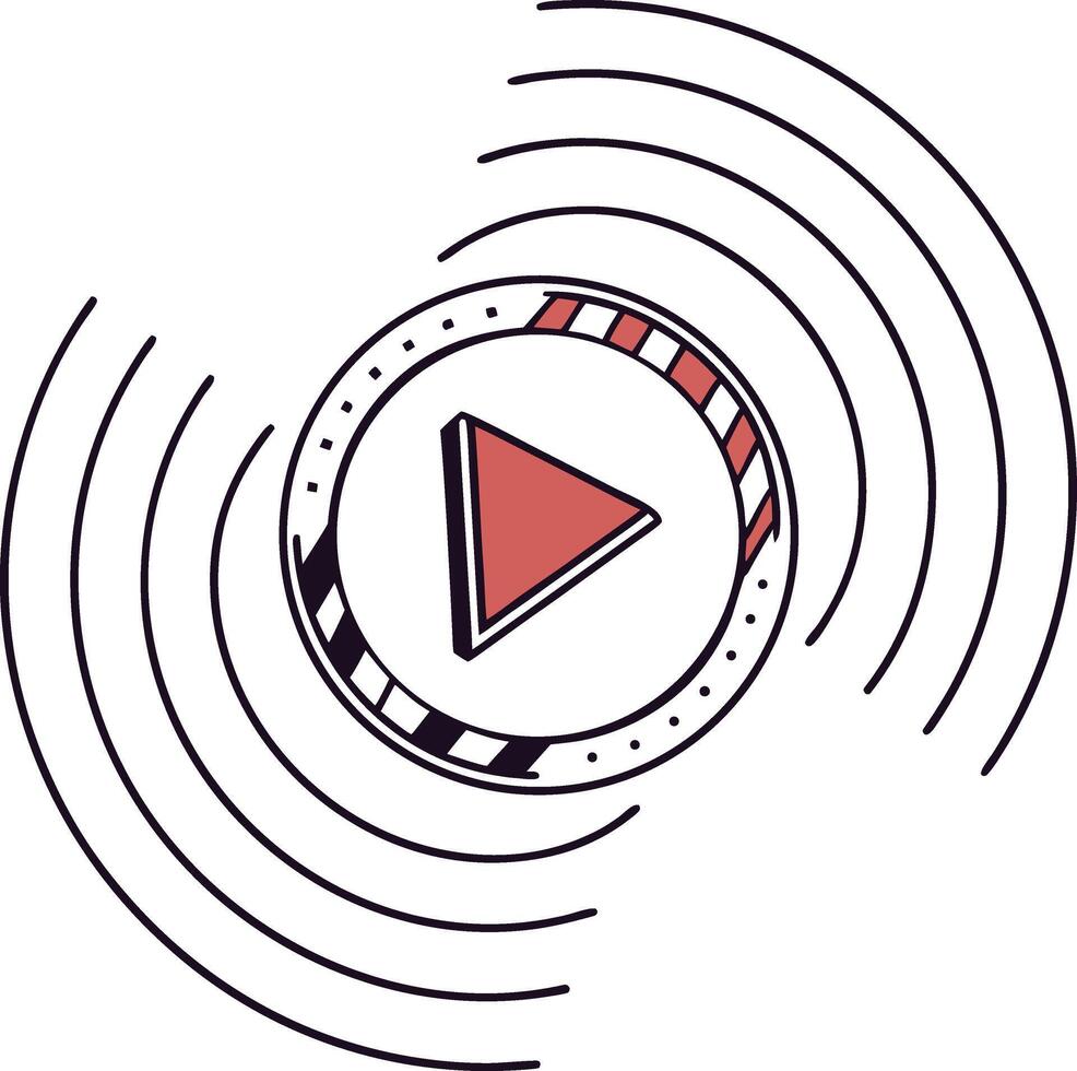 Play button with concentric pulse effect silhouette vector