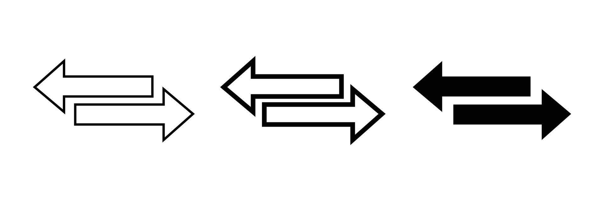 Three Simple Double Arrows Line Art, Filled, and Outline Styles for Data Transfer, Navigation, . vector