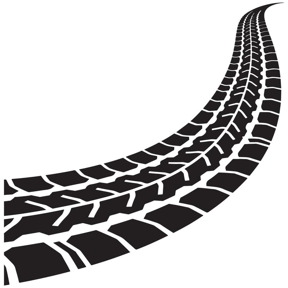 Art of black tire track isolated on white background showing a curved path with detailed tread pattern for automotive and transportation themes isolated on white background vector
