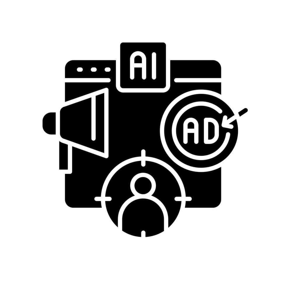 Smart ad targeting black flat icon for digital and print projects. vector
