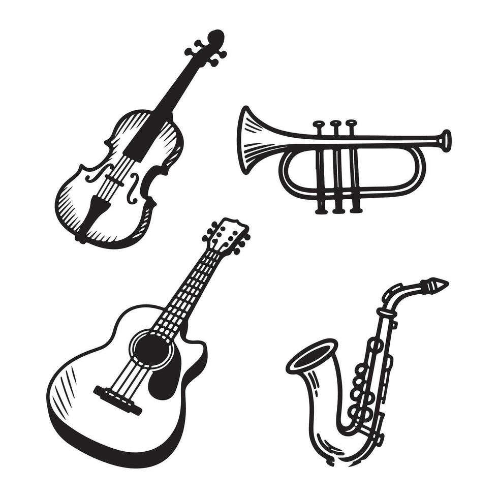 Four Iconic Instruments in Harmonious Sketch Composition vector