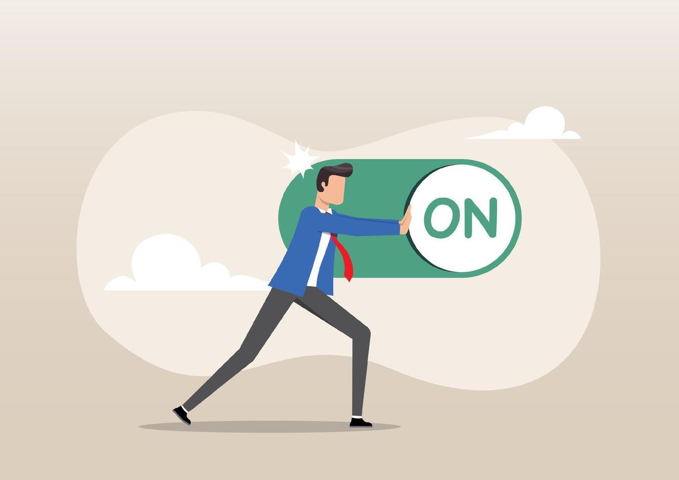 Smart businessman push setting button switch to on position vector