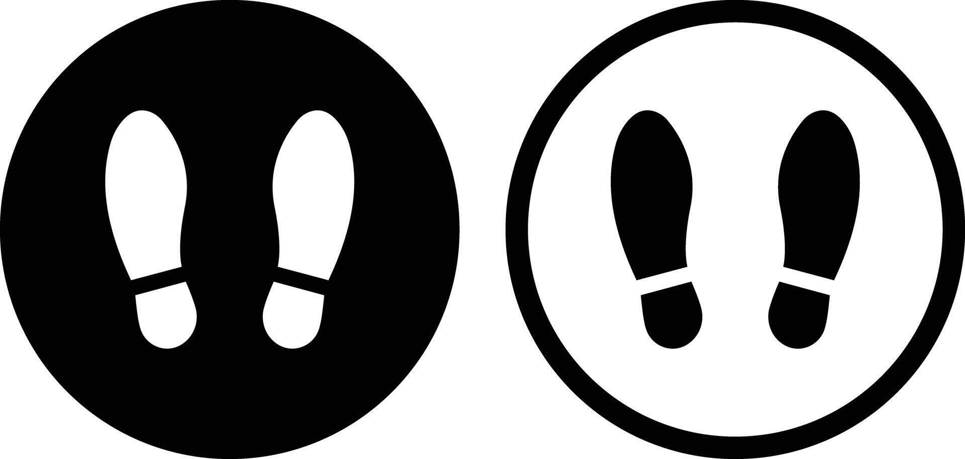 Round Floor Marking Stand Here Icon Set with Shoe Prints for Queue Line or Other Purposes Requiring Social Distancing. Icon Set Isolated On White Background. vector