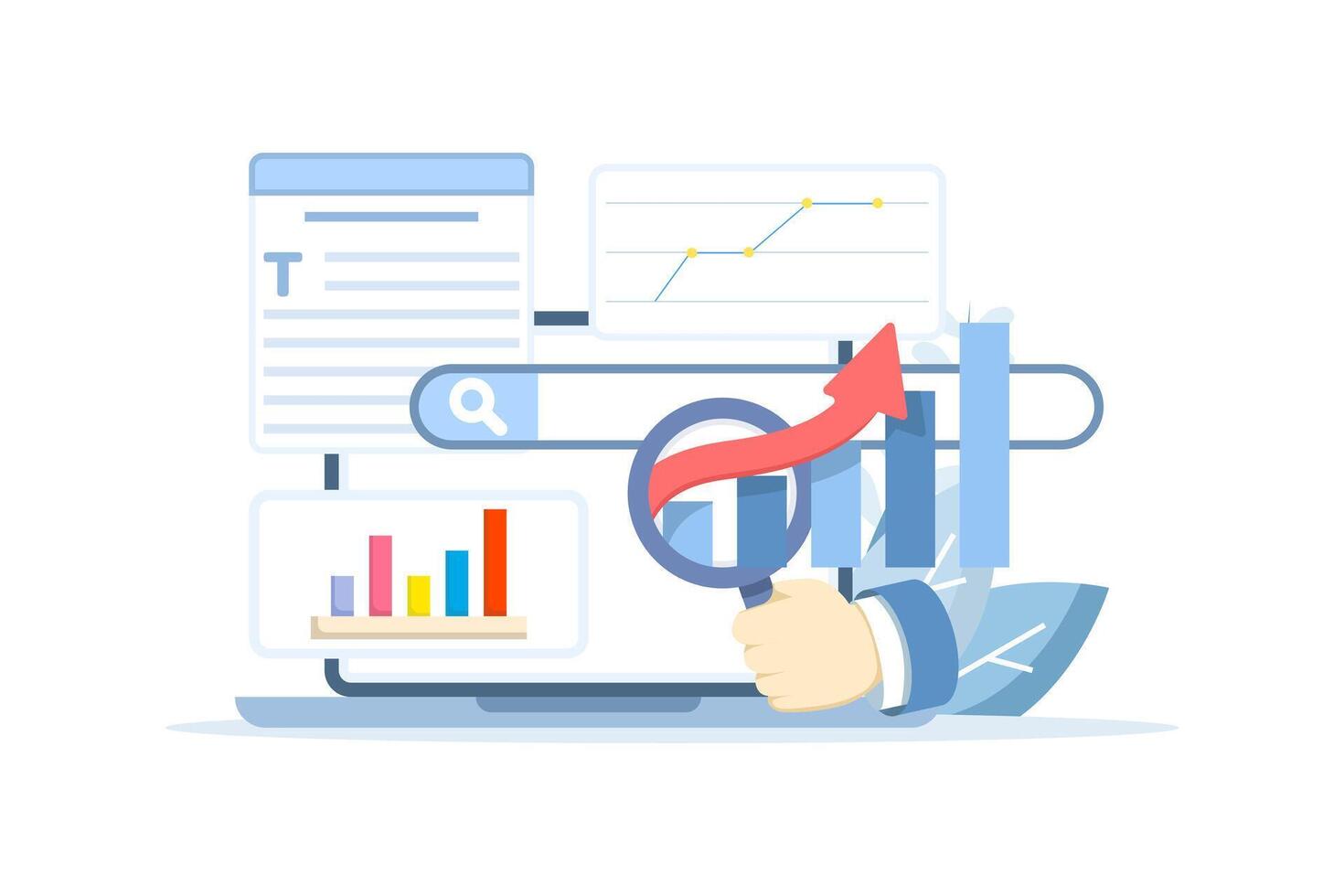 Data analysis illustration with search bar vector