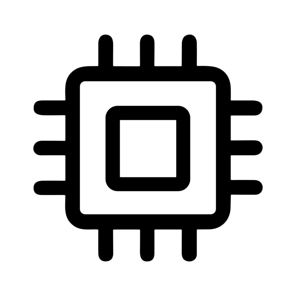 Rounded Line Simple CPU Chip Circuit Board Icon Symbol vector