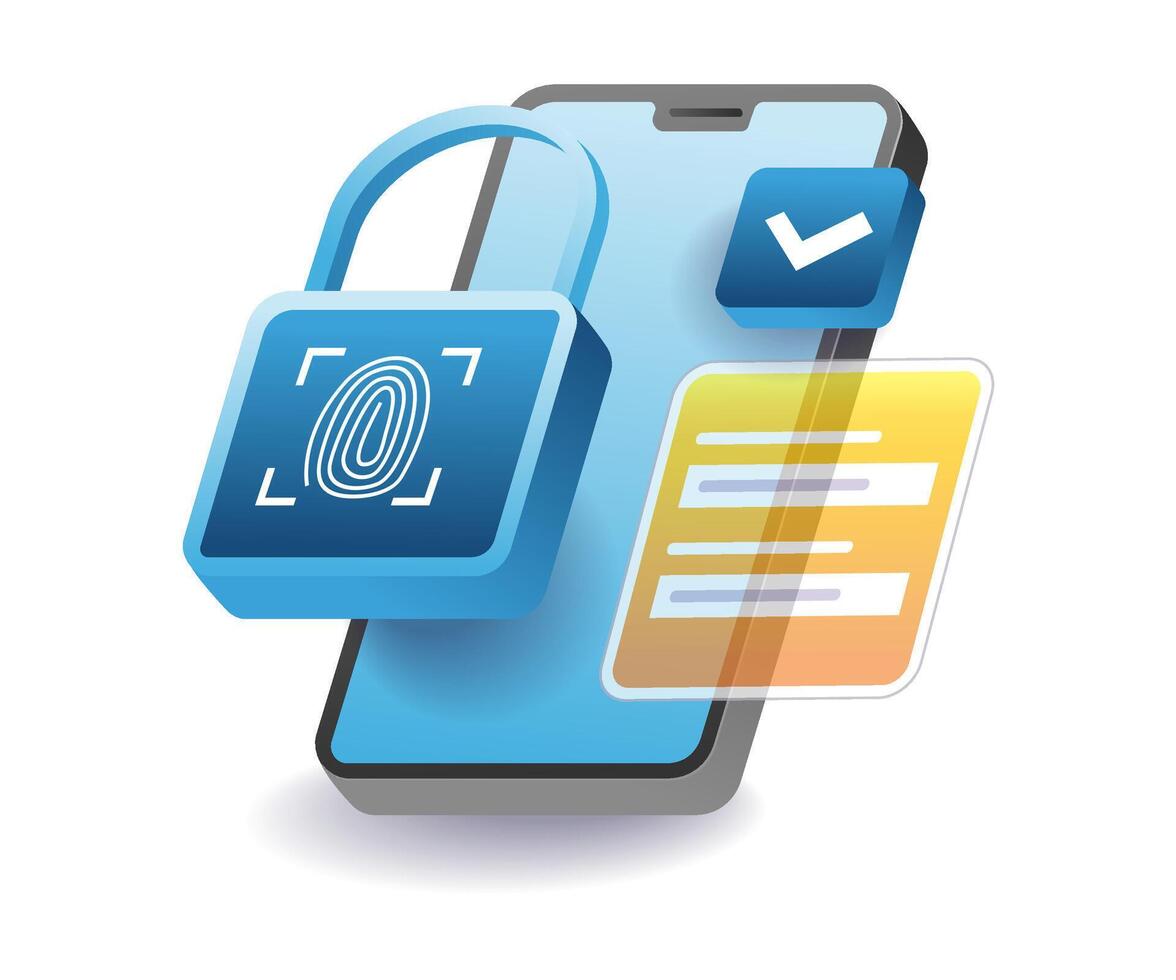 Fingerprint padlock is a symbol of smartphone data security vector
