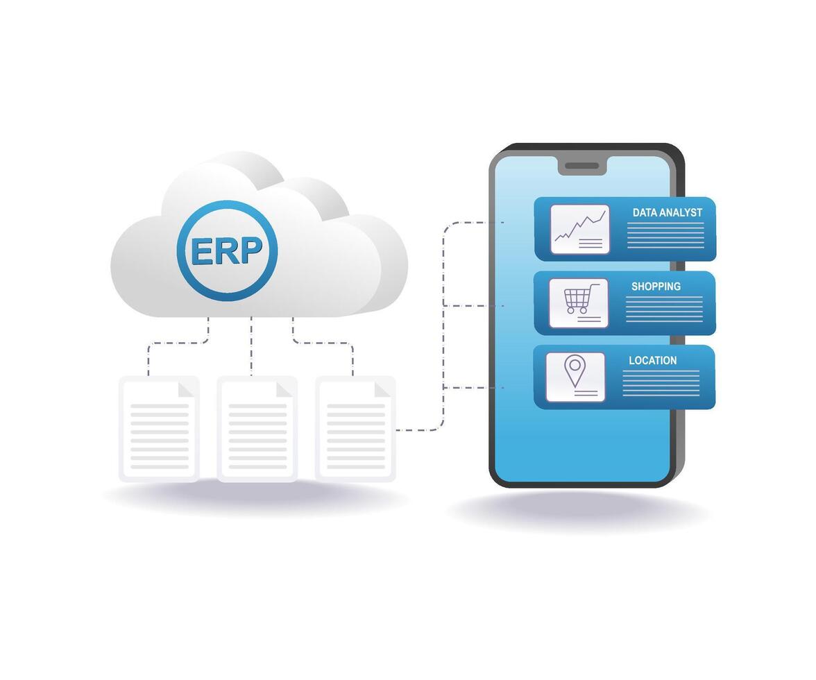 ERP cloud server business data smartphone application vector