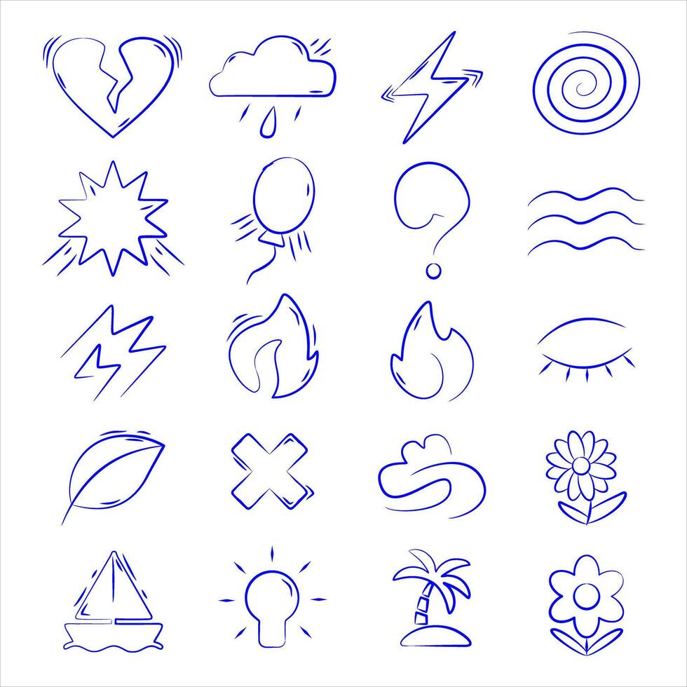 Expressive Doodle Line Icons Abstract Nature and Emotion Set for Creative Projects and Illustrations vector